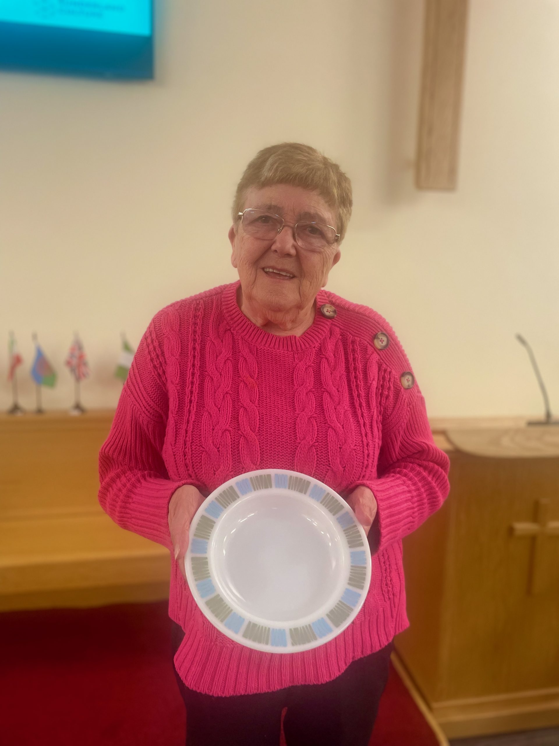 Gloria with her Pyrex ‘Matchmaker’ soup bowl Logo